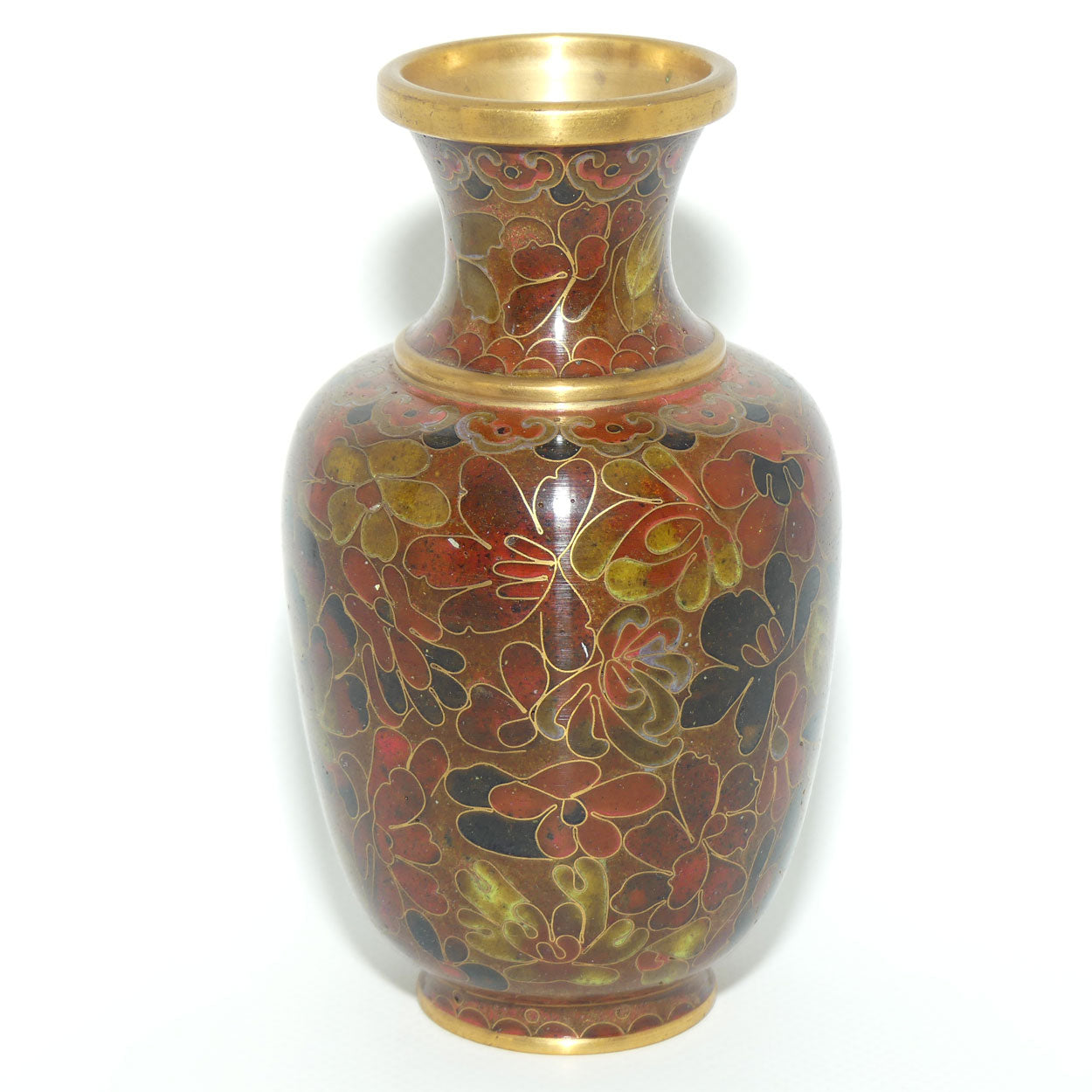 Mid Century Cloisonne Vase | Small | Iron Red | Brass