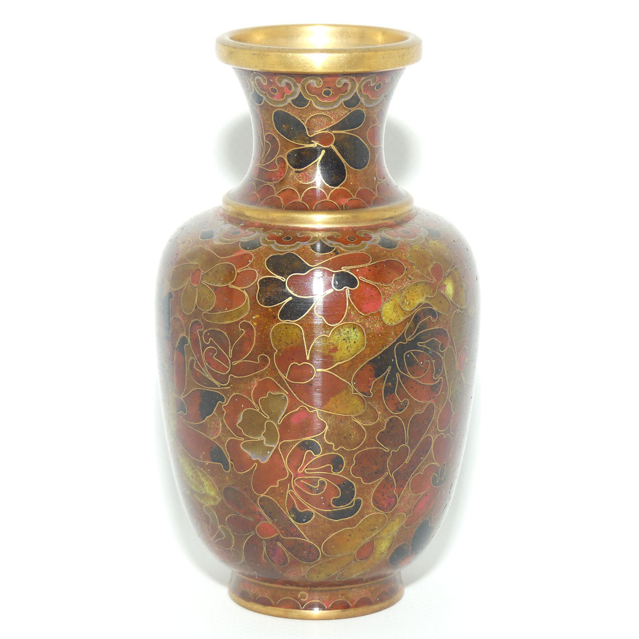 Mid Century Cloisonne Vase | Small | Iron Red | Brass