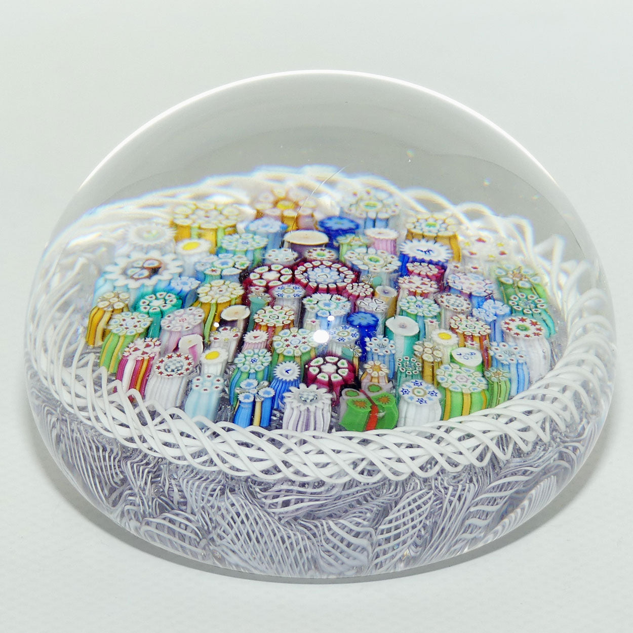 John Deacons Scotland Closepack Millefiori Torsade on Mauve Lace Magnum paperweight