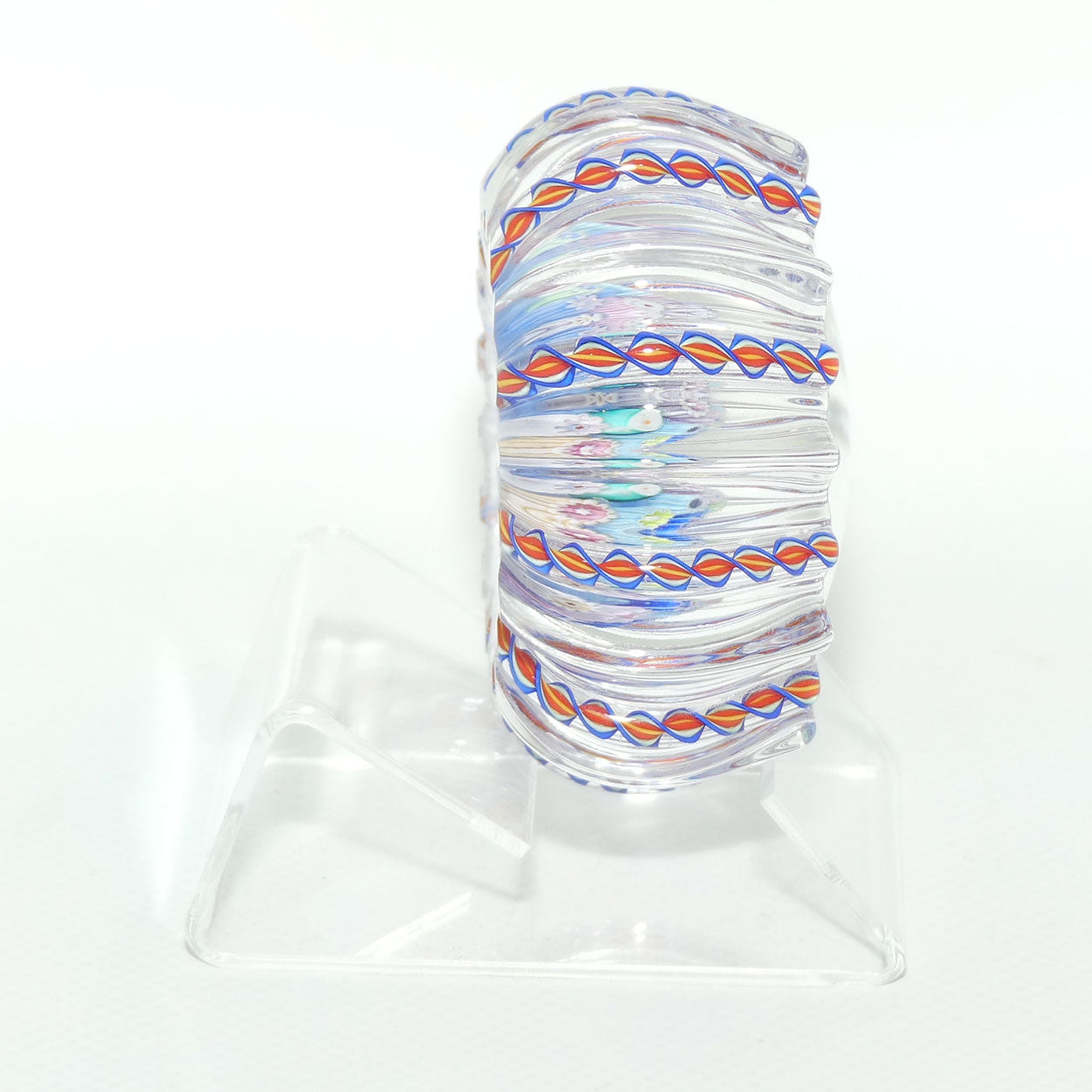 John Deacons Scotland Closepack Millefiori paperweight | Latticino Twist Edge | Blue