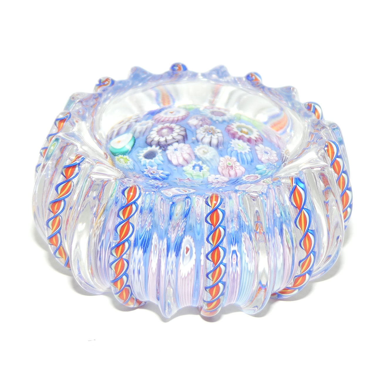 John Deacons Scotland Closepack Millefiori paperweight | Latticino Twist Edge | Blue