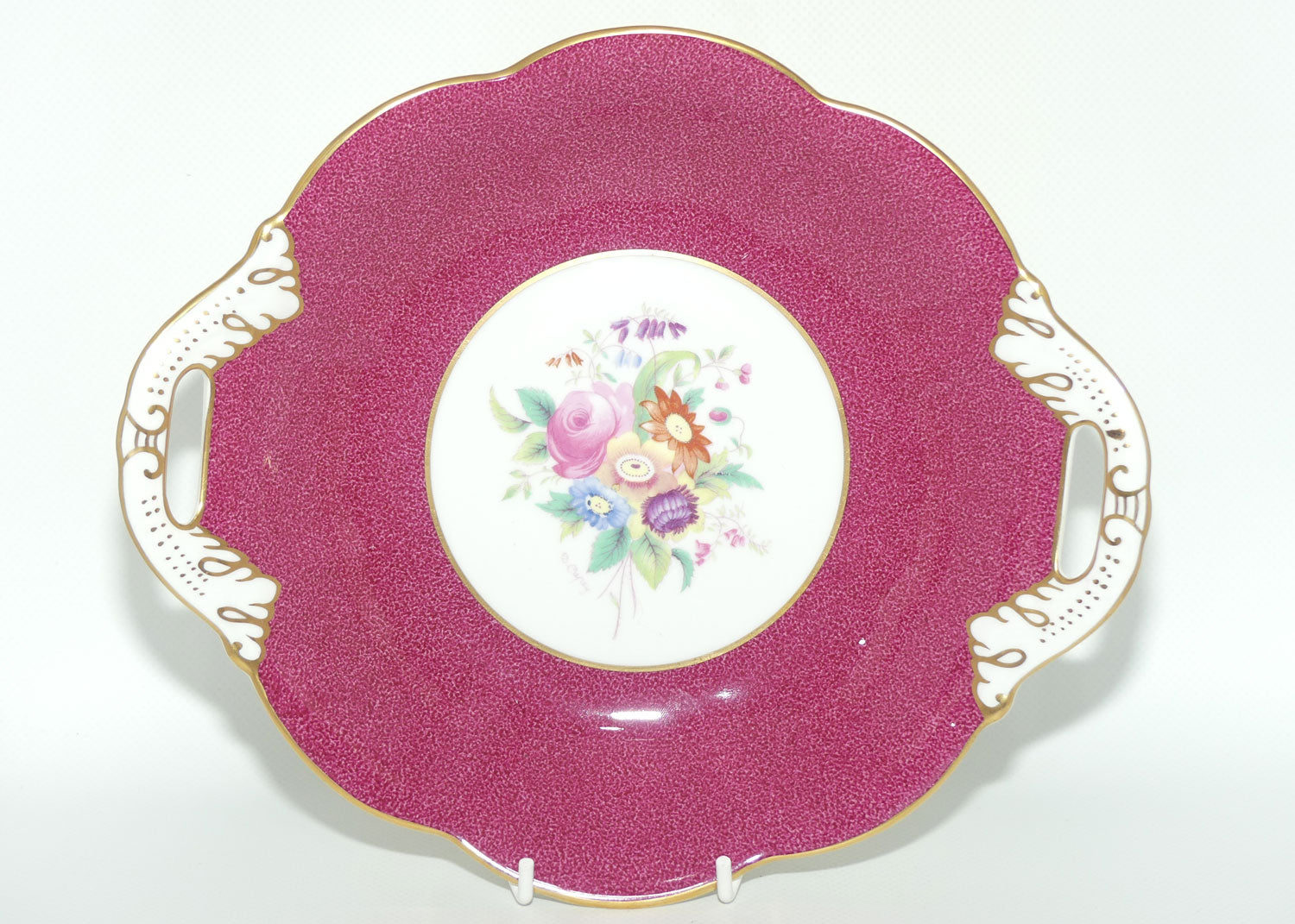 Coalport England Puce and Gilt floral decor server c.1950 | signed D Capey