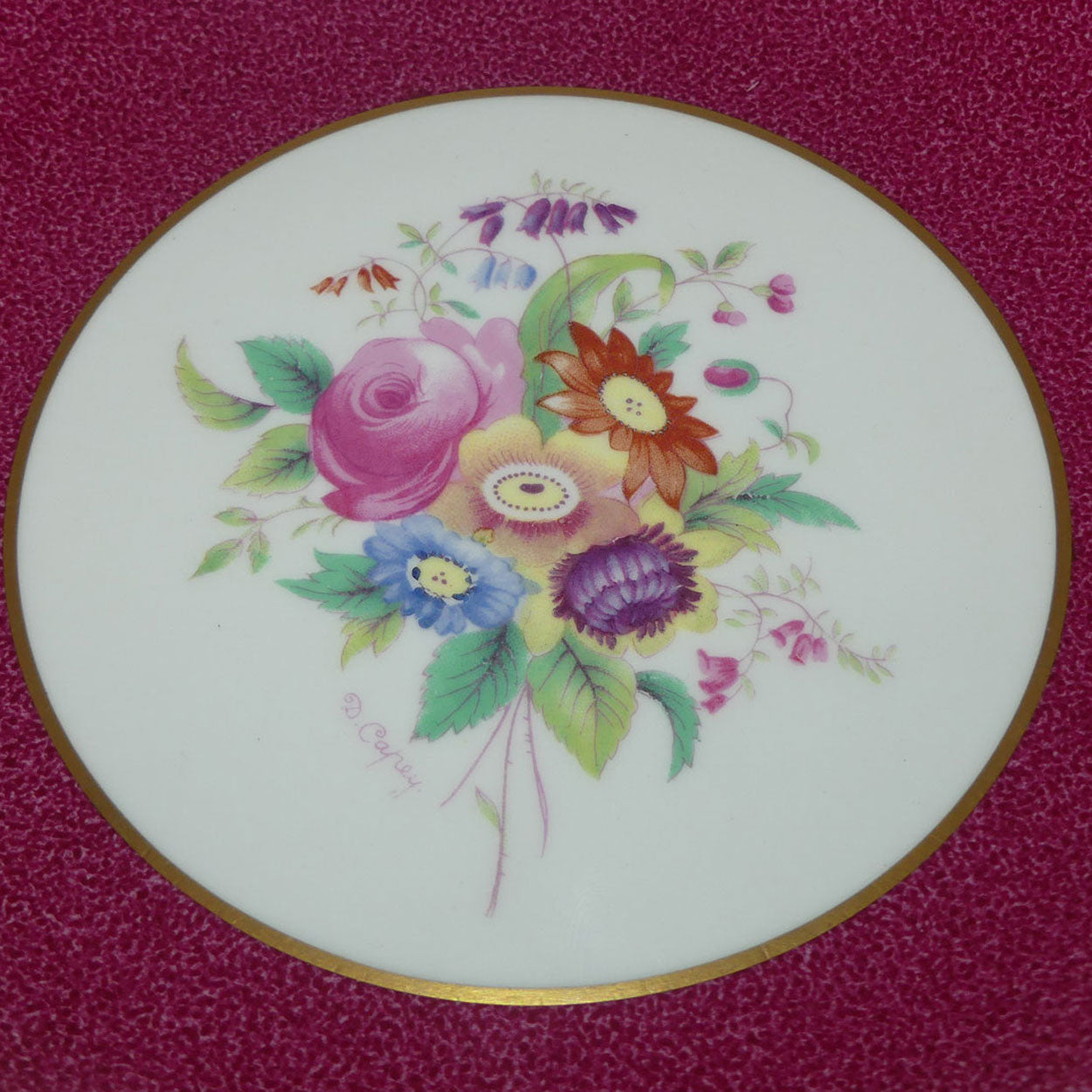 Coalport England Puce and Gilt floral decor server c.1950 | signed D Capey