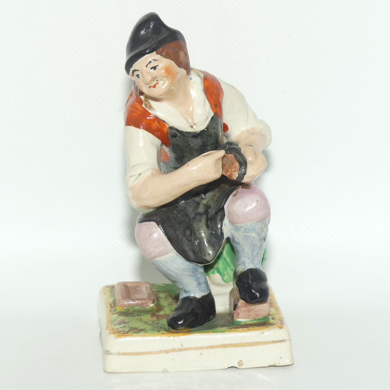 Early Mid 19th Cent Staffordshire Pottery Cobbler figure