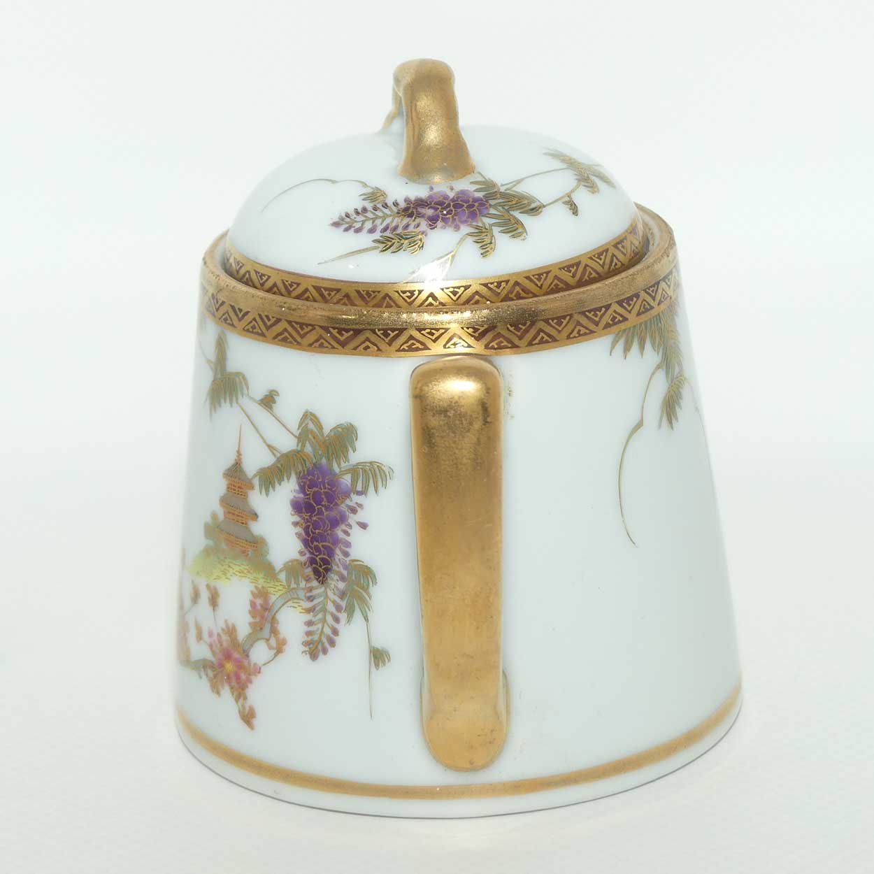 Japanese Eggshell China milk jug decorated with Pagoda and Wisteria