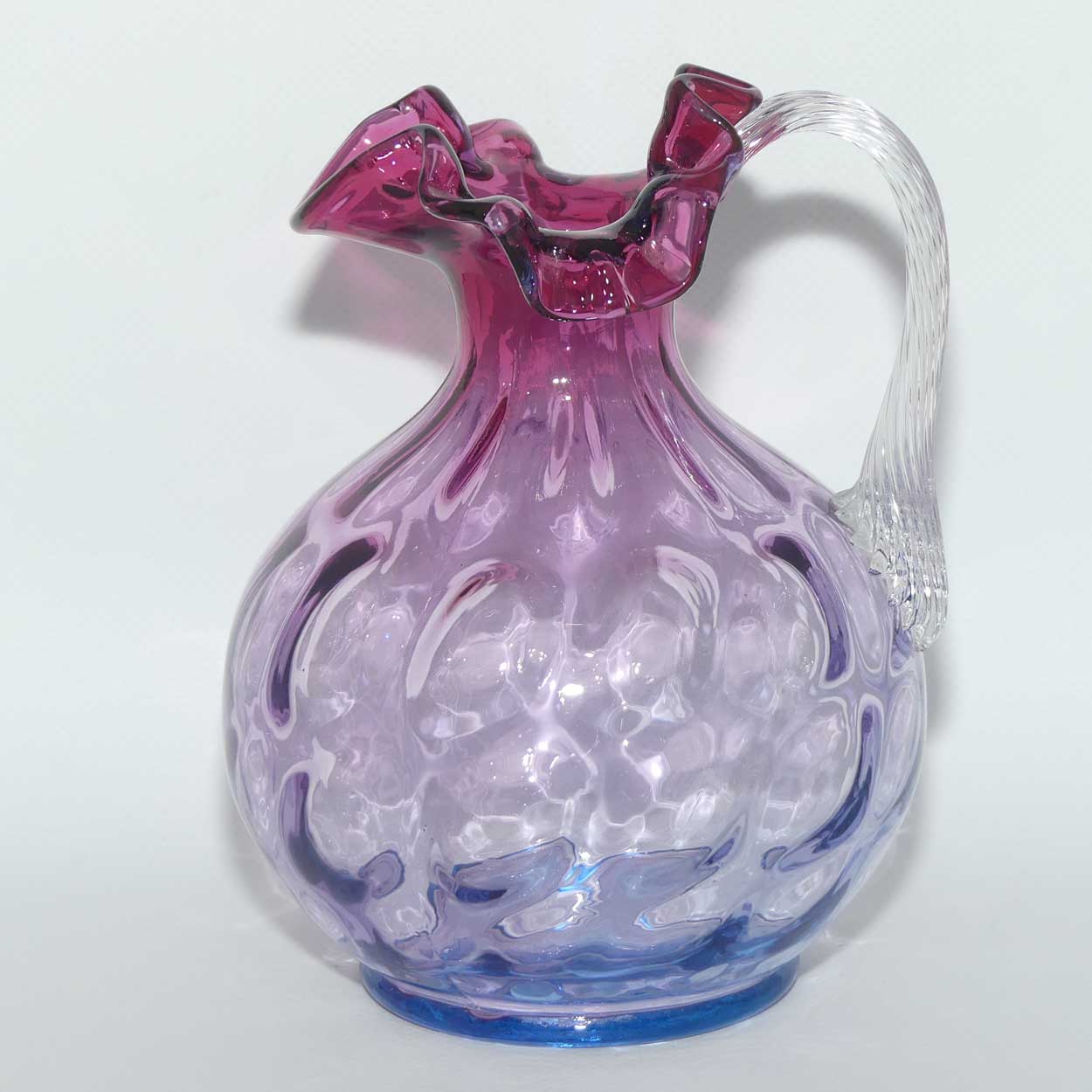 Vintage Fenton Glass Coin Dot Mulberry and Cranberry frilled rim jug