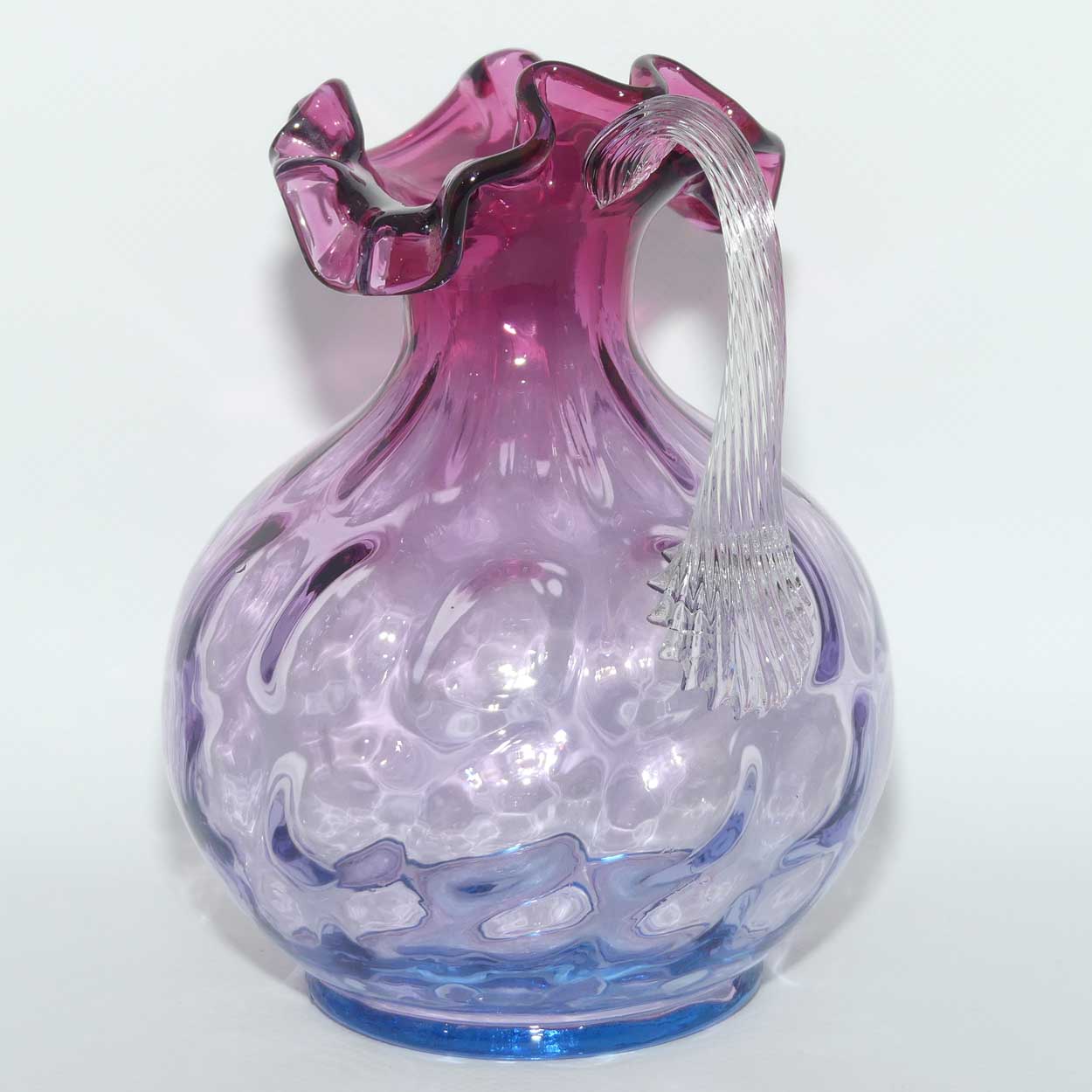 Vintage Fenton Glass Coin Dot Mulberry and Cranberry frilled rim jug