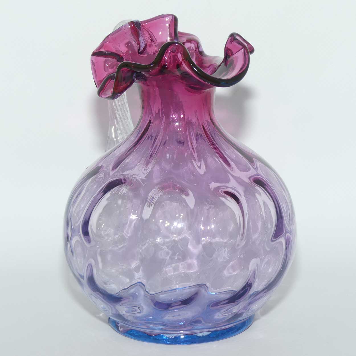 Vintage Fenton Glass Coin Dot Mulberry and Cranberry frilled rim jug