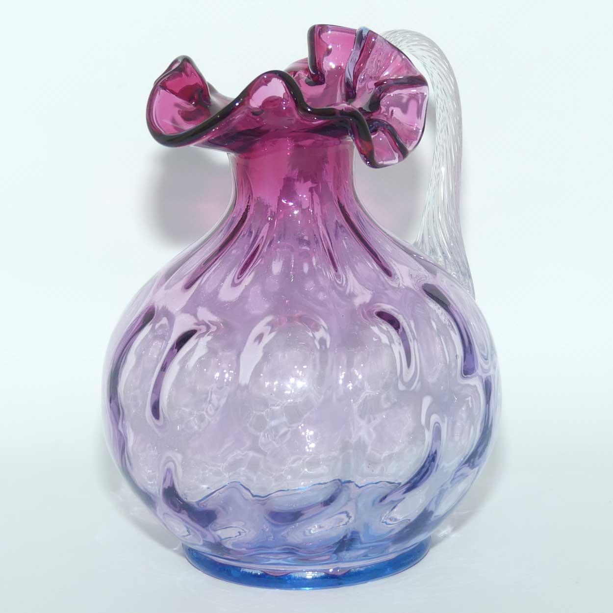 Vintage Fenton Glass Coin Dot Mulberry and Cranberry frilled rim jug