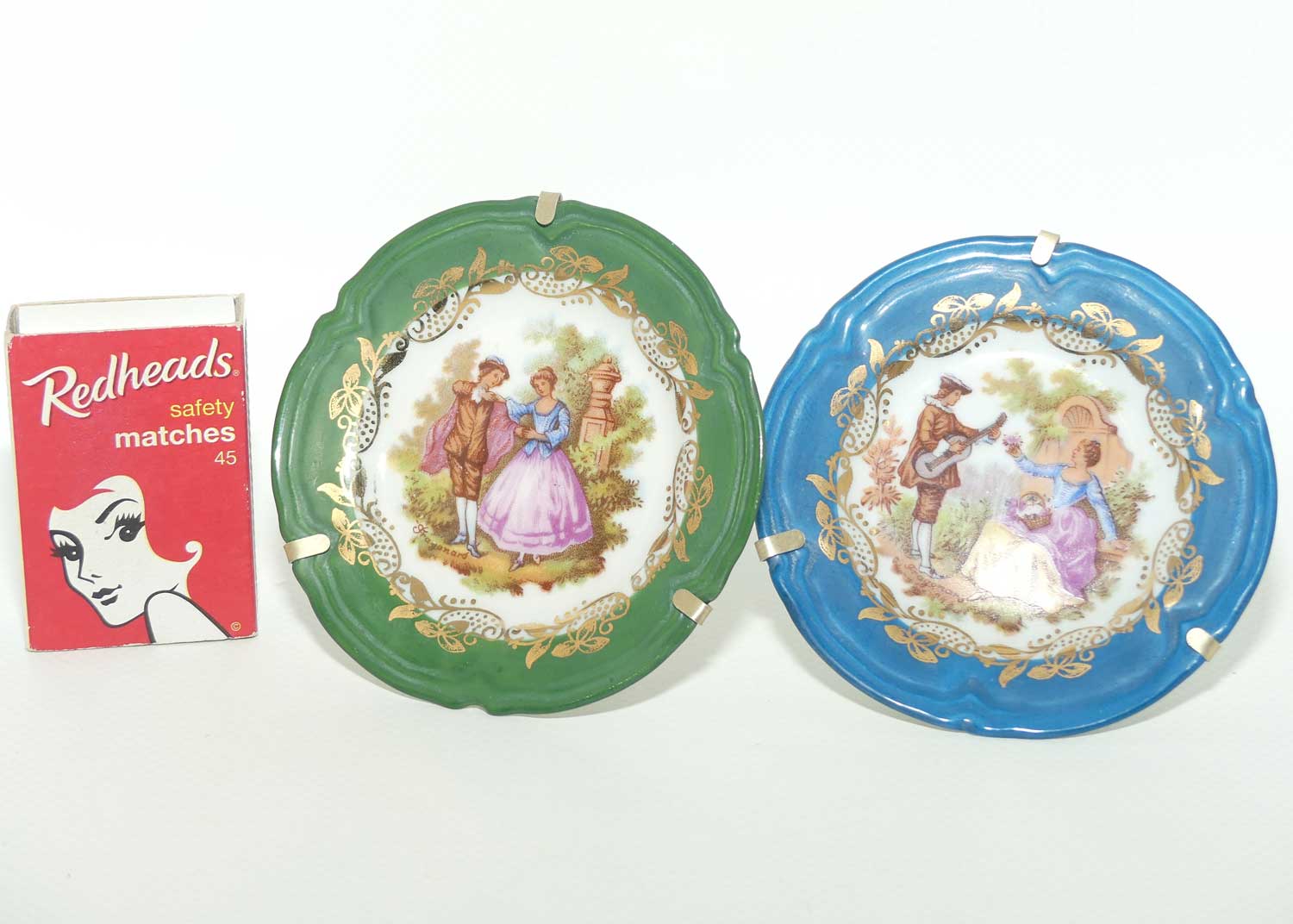 Limoges France small plate collection | 2 items | Blue and Green | 8cm diam