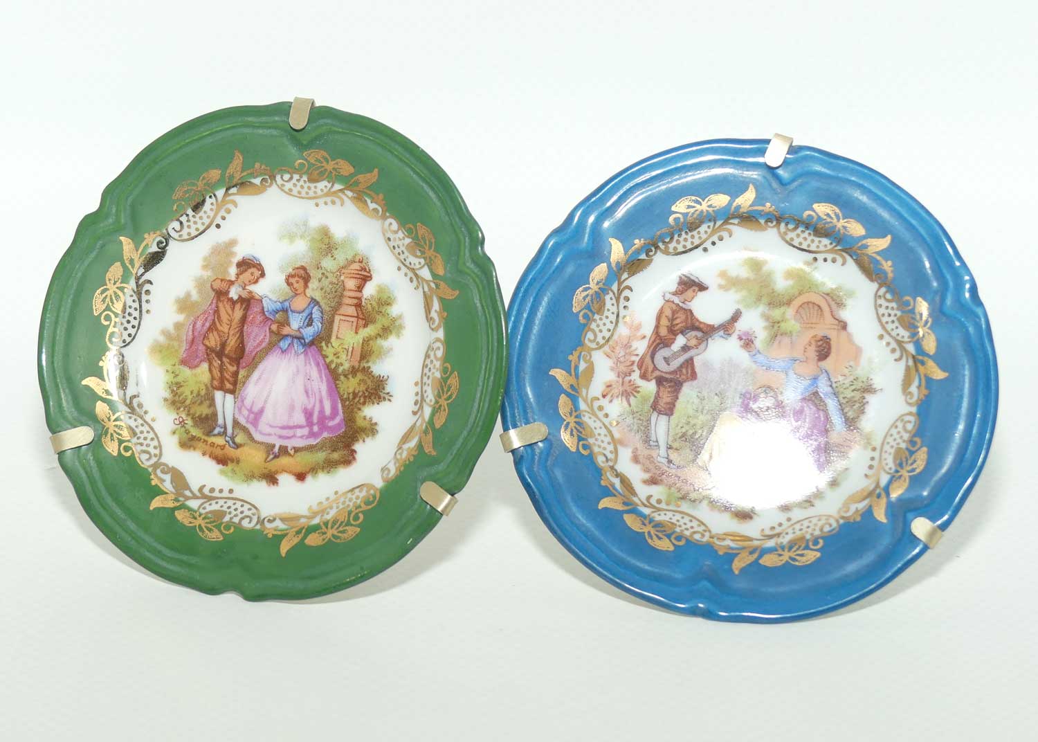 Limoges France small plate collection | 2 items | Blue and Green | 8cm diam