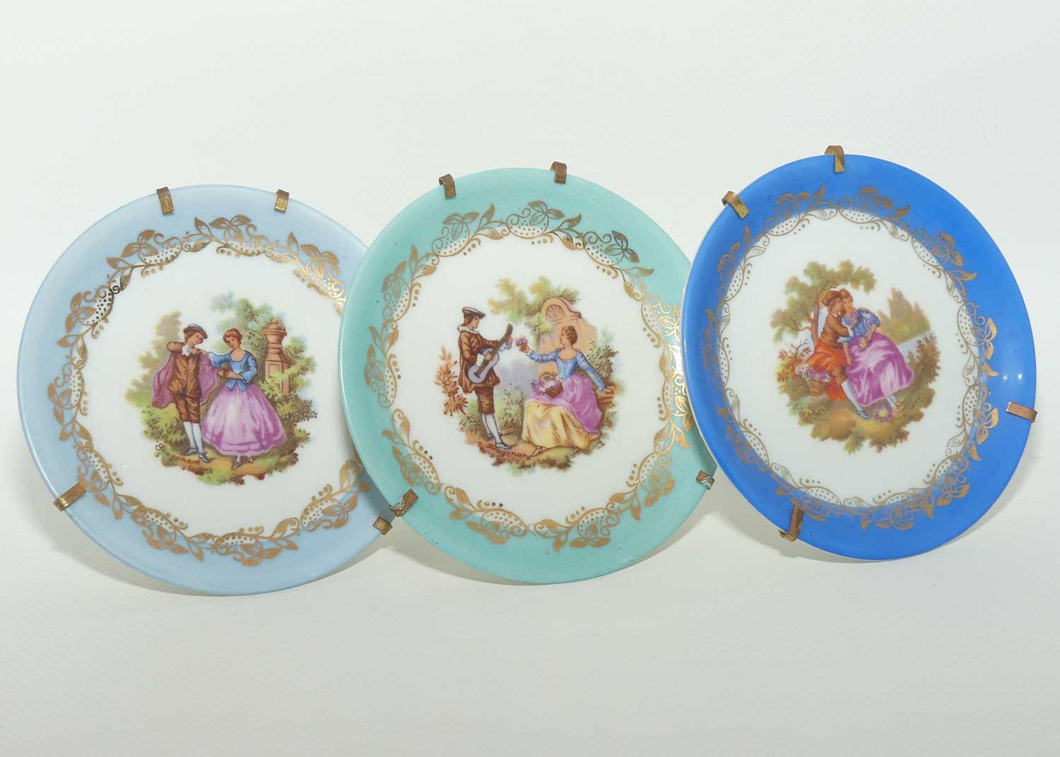 Limoges France small plate collection | 3 items | Blue Trims | 9cm diam