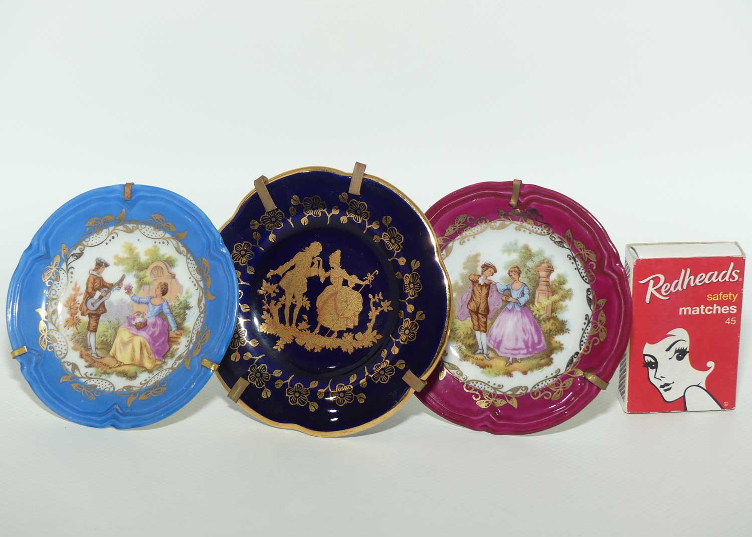 Limoges France small plate collection | 3 items | Blue, Blue Gold and Red | 8cm diam