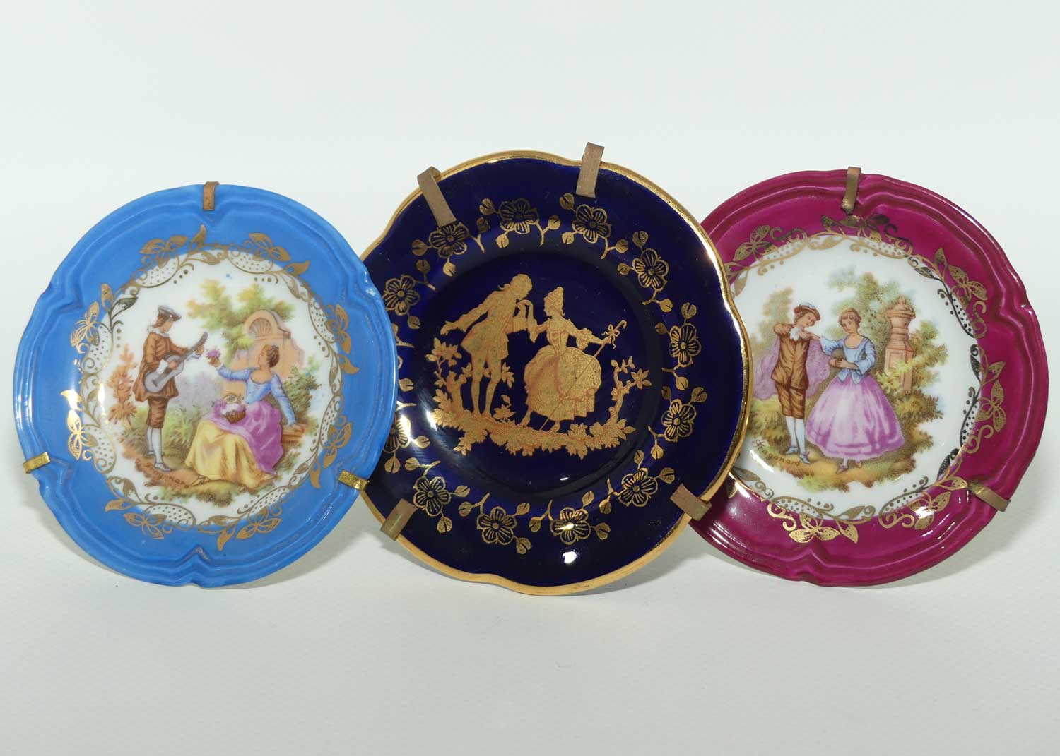 Limoges France small plate collection | 3 items | Blue, Blue Gold and Red | 8cm diam