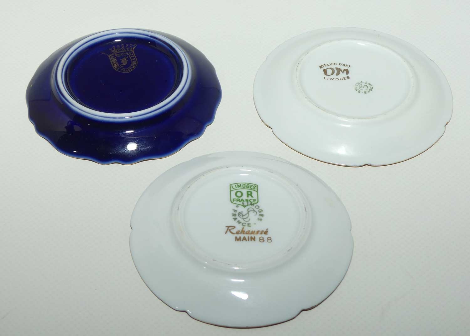 Limoges France small plate collection | 3 items | Green, Blue and Gold and Red | 9.5cms