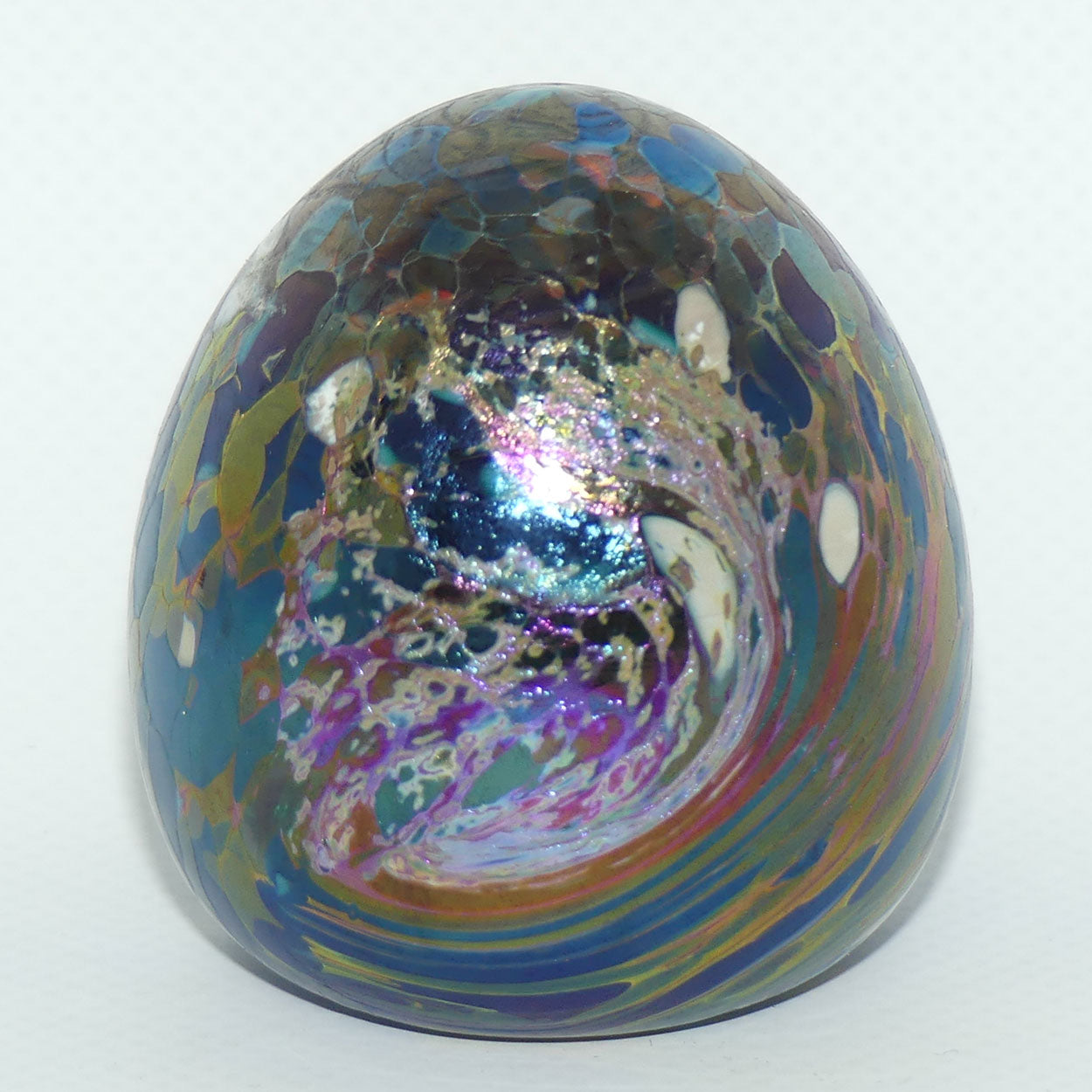 Australian Studio Art Glass | small Amethyst Iridescent egg paperweight by Sean O'Donoghue 1996