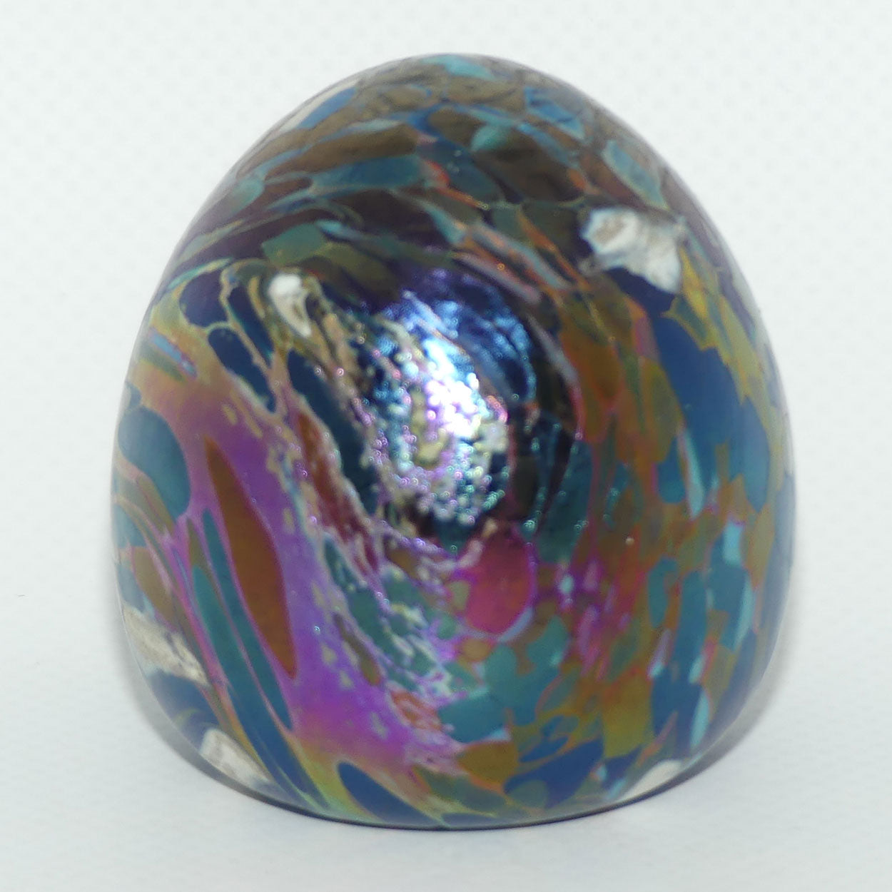 Australian Studio Art Glass | small Amethyst Iridescent egg paperweight by Sean O'Donoghue 1996