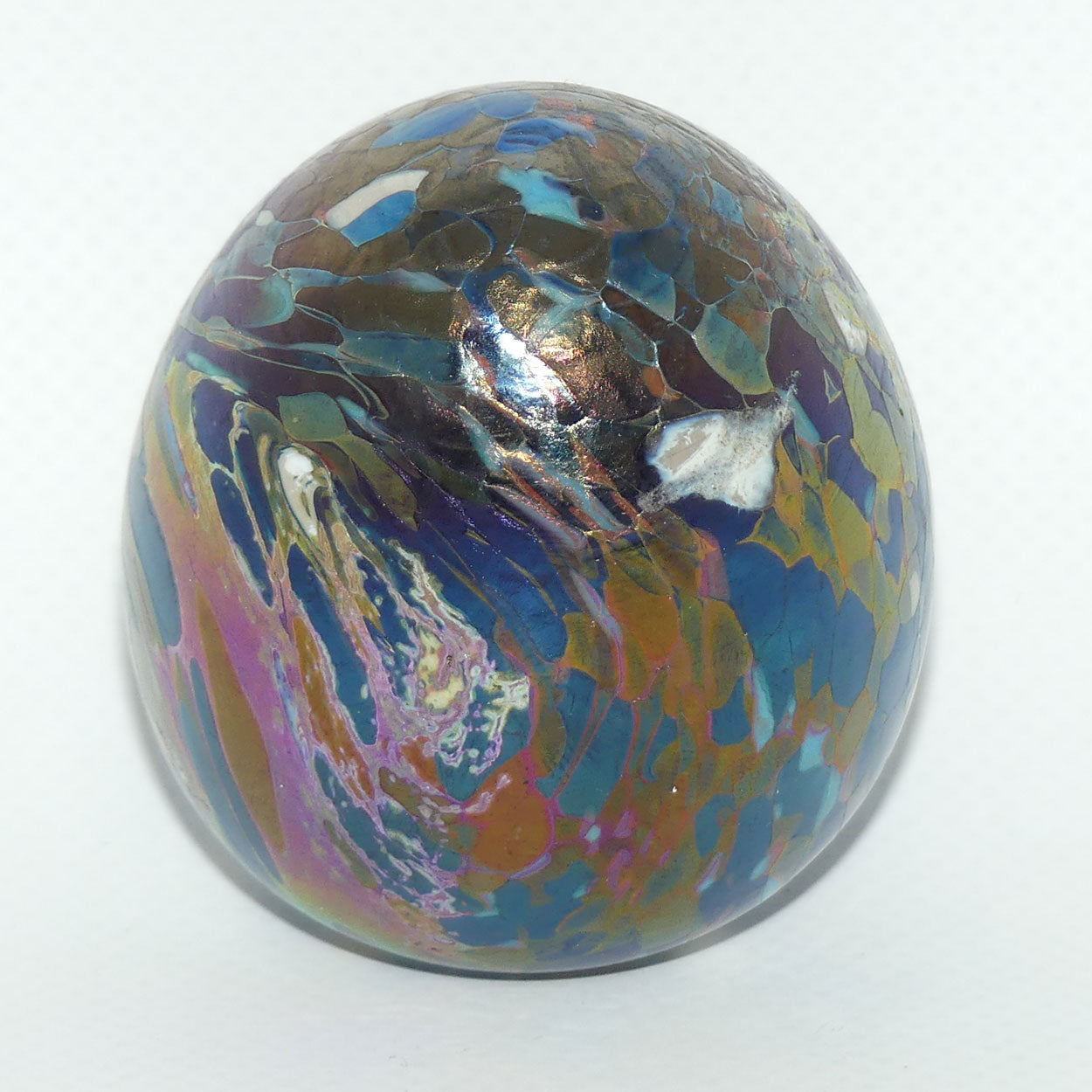 Australian Studio Art Glass | small Amethyst Iridescent egg paperweight by Sean O'Donoghue 1996