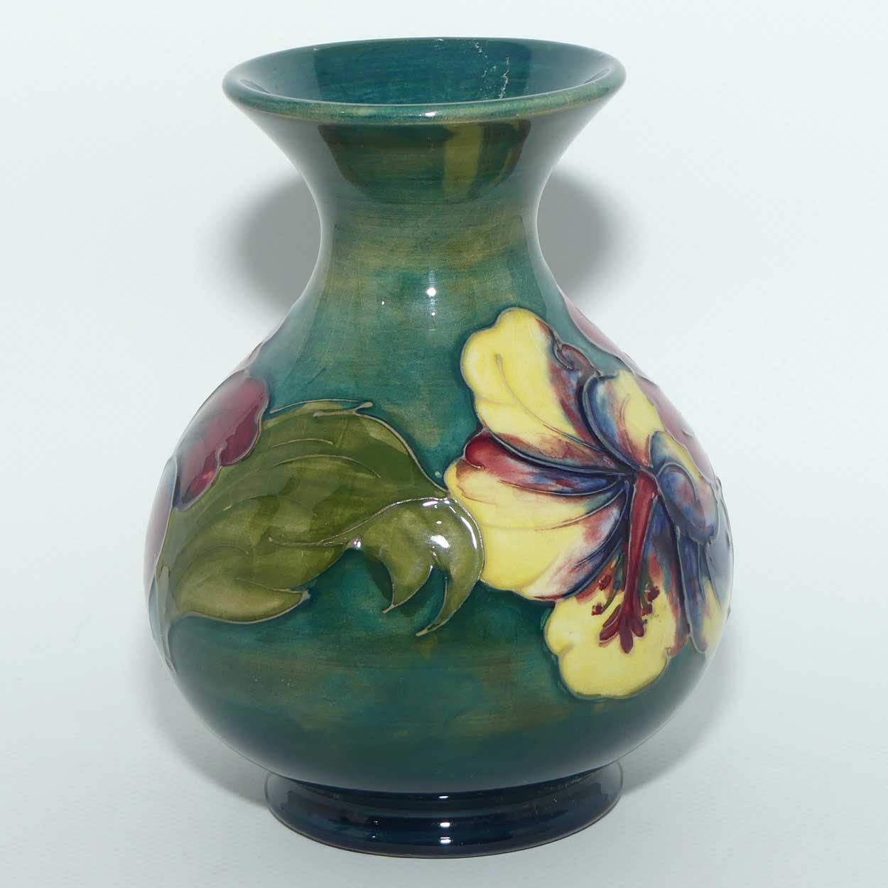 Walter Moorcroft Hibiscus on Green Ground waisted shape vase