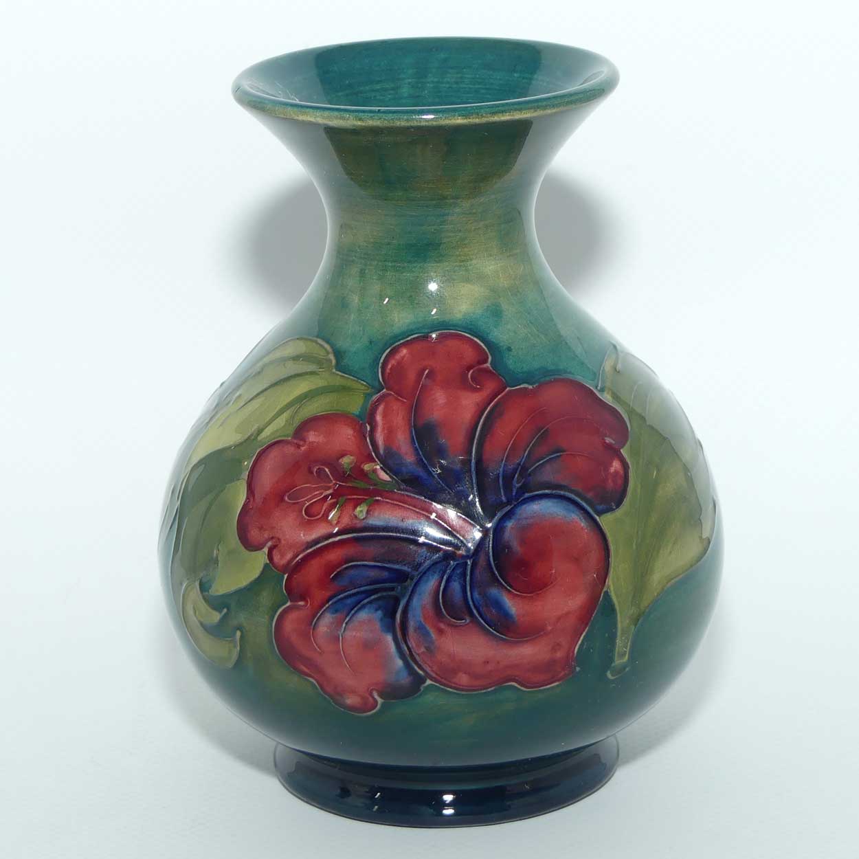 Walter Moorcroft Hibiscus on Green Ground waisted shape vase