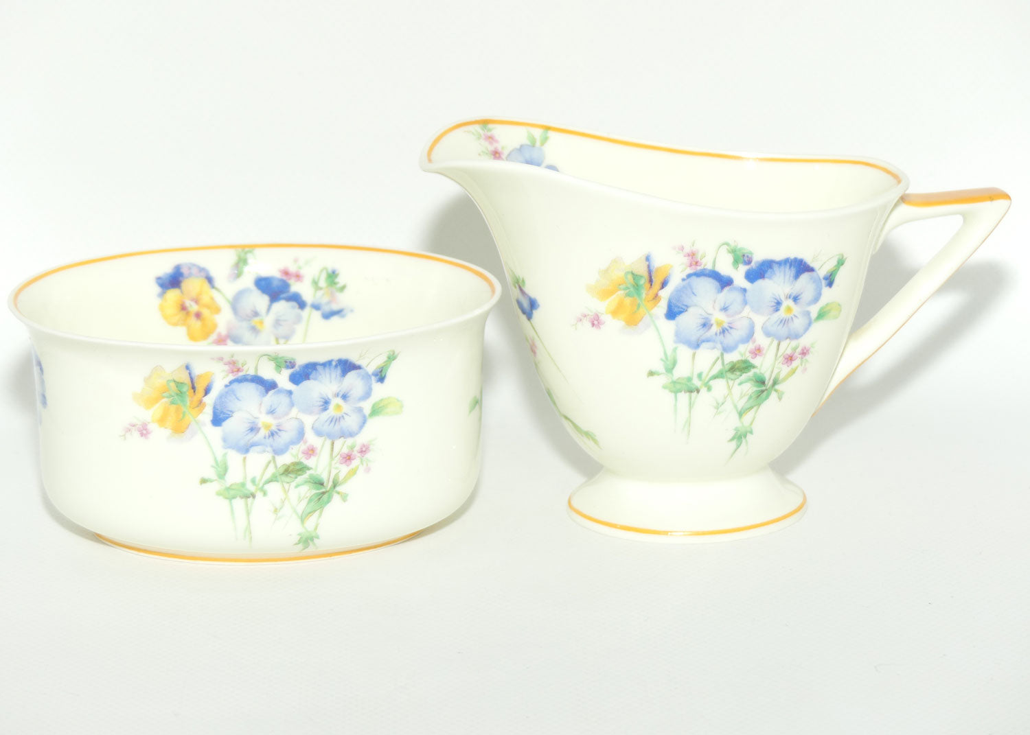 Royal Doulton Colourful Pansies pattern V1244 | milk jug and sugar bowl