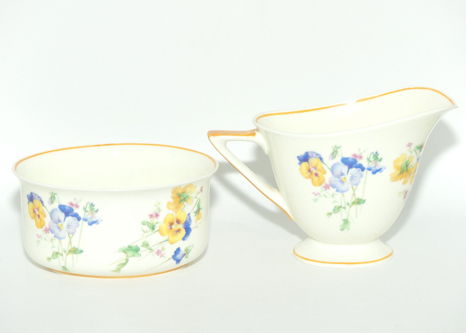 Royal Doulton Colourful Pansies pattern V1244 | milk jug and sugar bowl