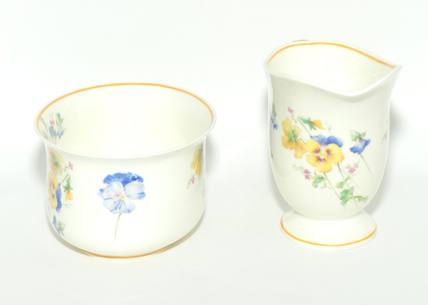 Royal Doulton Colourful Pansies pattern V1244 | milk jug and sugar bowl