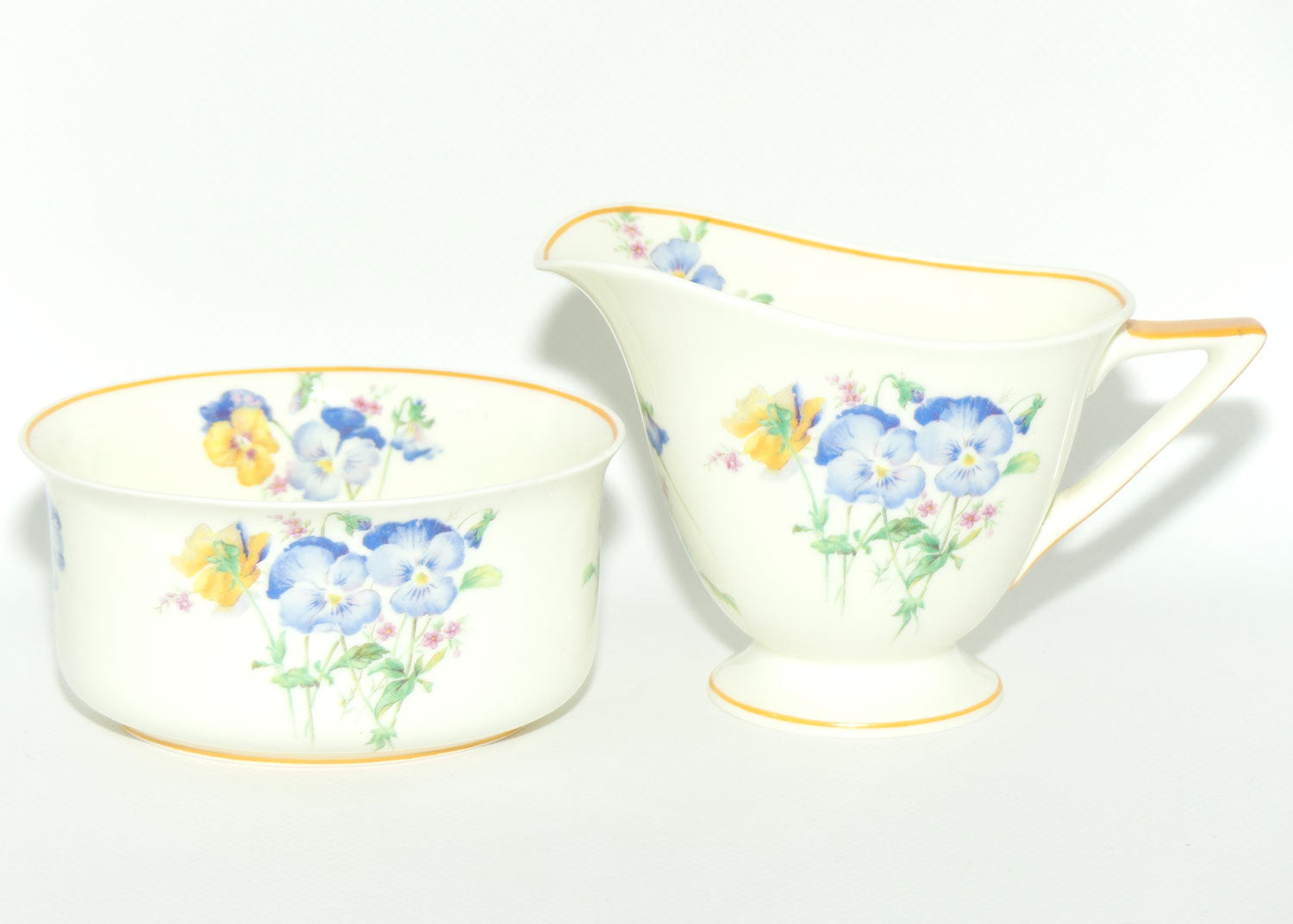 Royal Doulton Colourful Pansies pattern V1244 | milk jug and sugar bowl