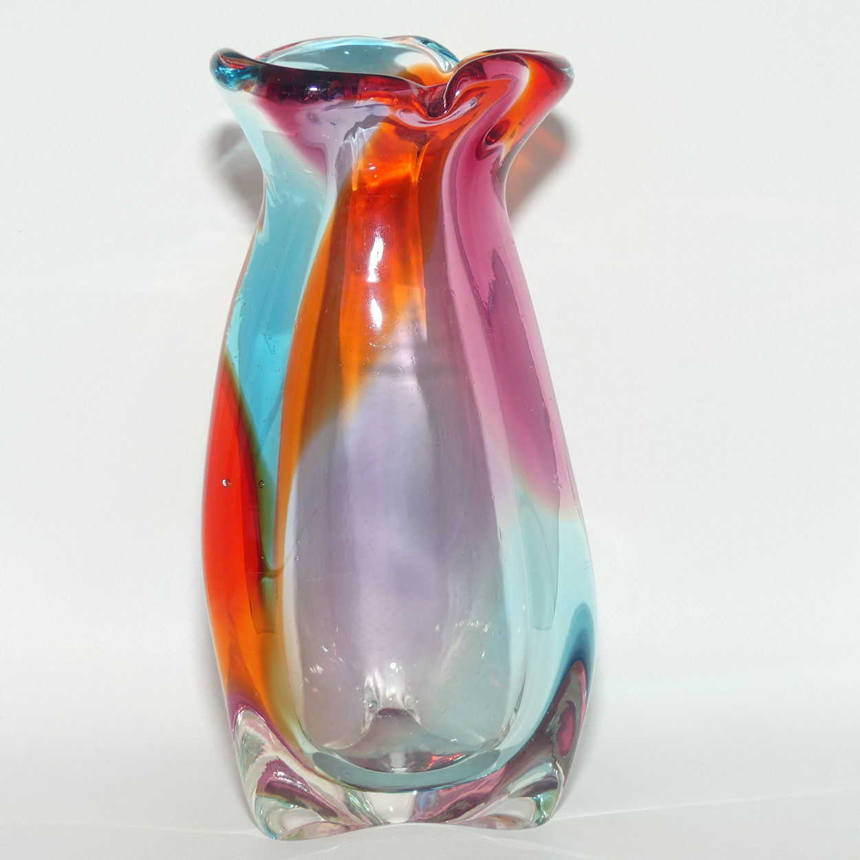 Heavy form Multicolour Art Glass vase | 23cm tall