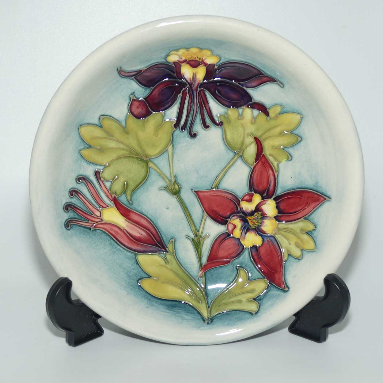 Walter Moorcroft Columbine shallow bowl | Pale Blue Grey ground