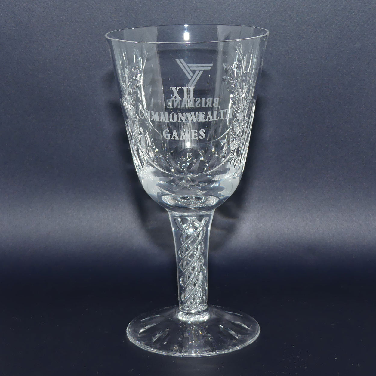 Stuart Crystal England | Commonwealth Games Brisbane 1982 Air Twist stem goblet + Certificate