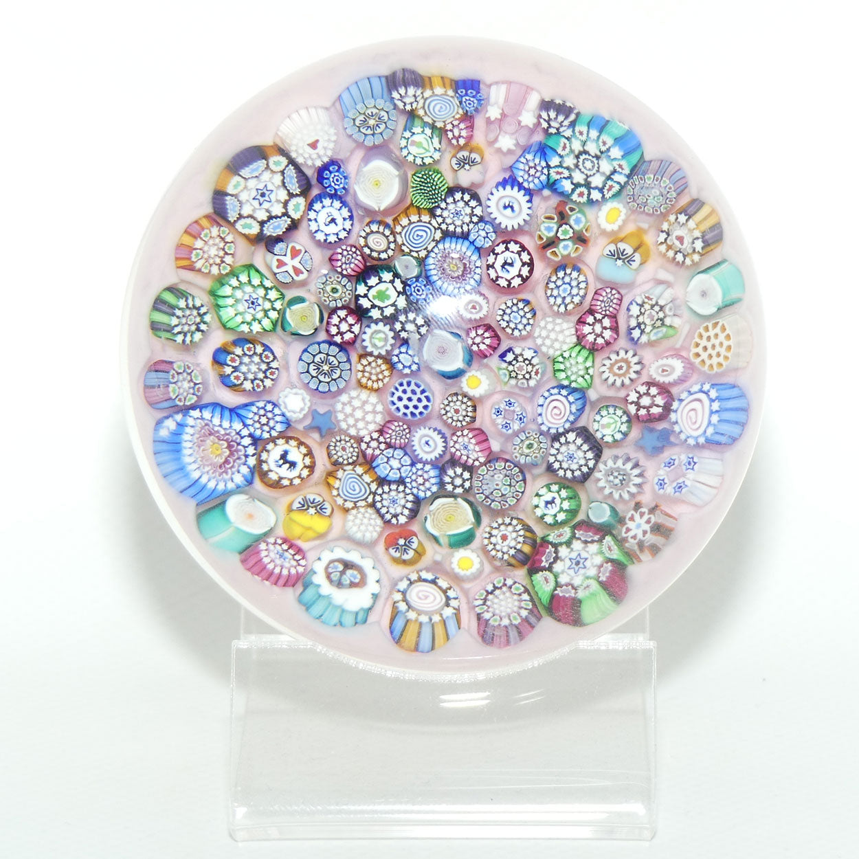 John Deacons Scotland Complex Closepack Millefiori Magnum paperweight | Pink