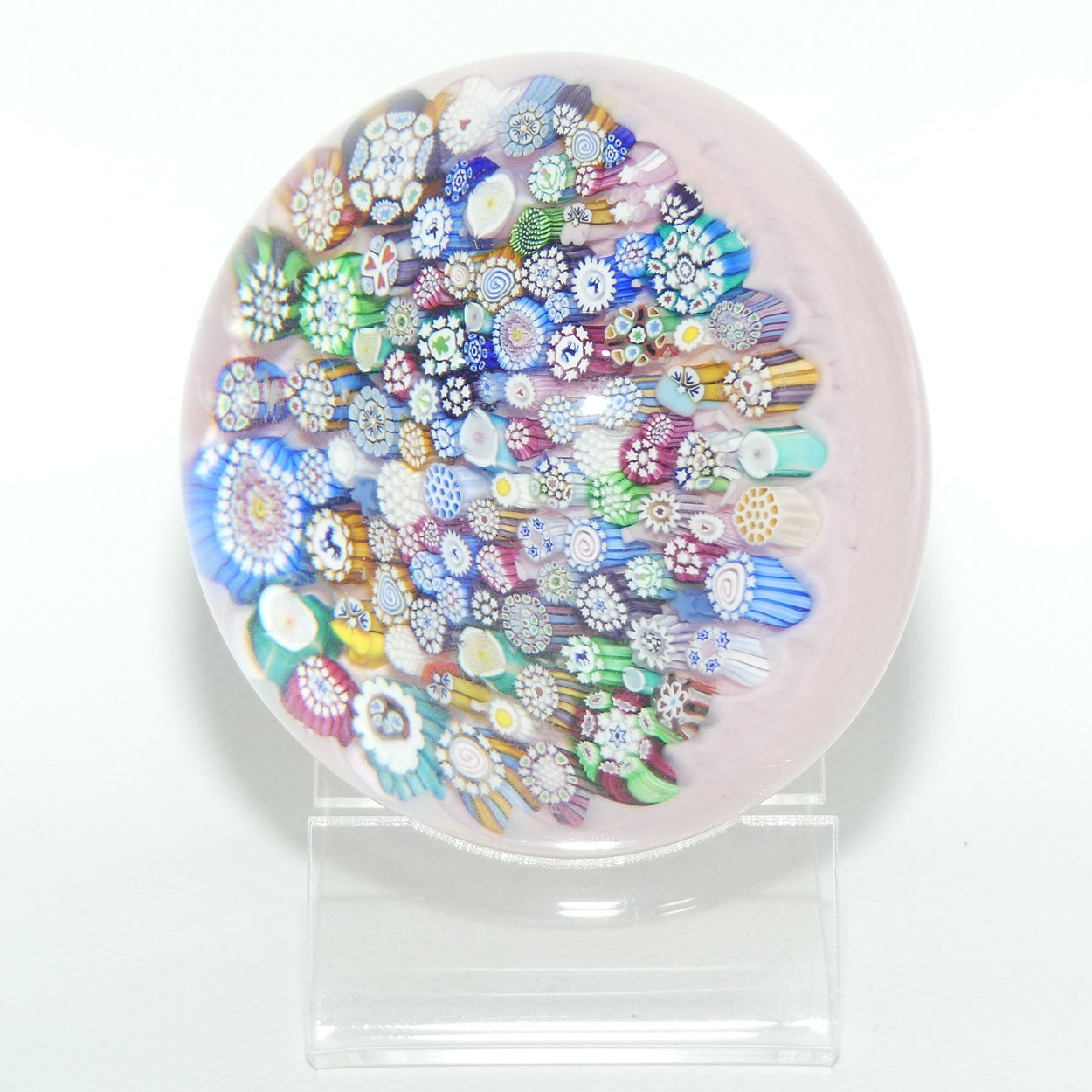 John Deacons Scotland Complex Closepack Millefiori Magnum paperweight | Pink