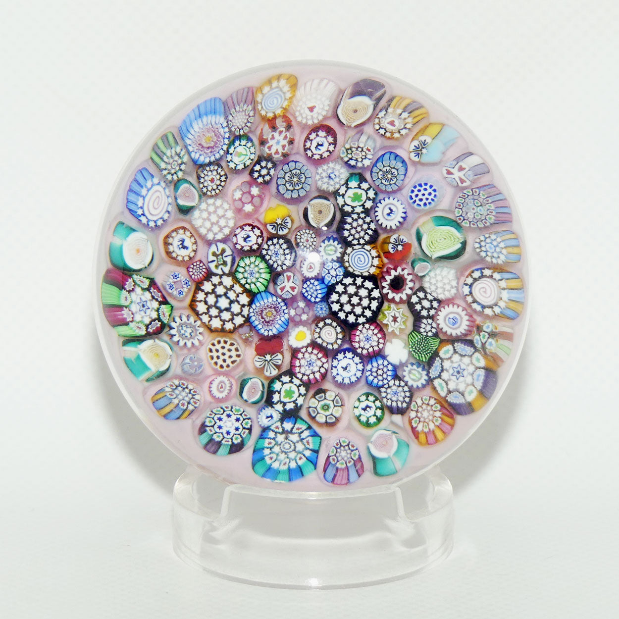 John Deacons Scotland Complex Closepack Millefiori Magnum paperweight | Milky Pink