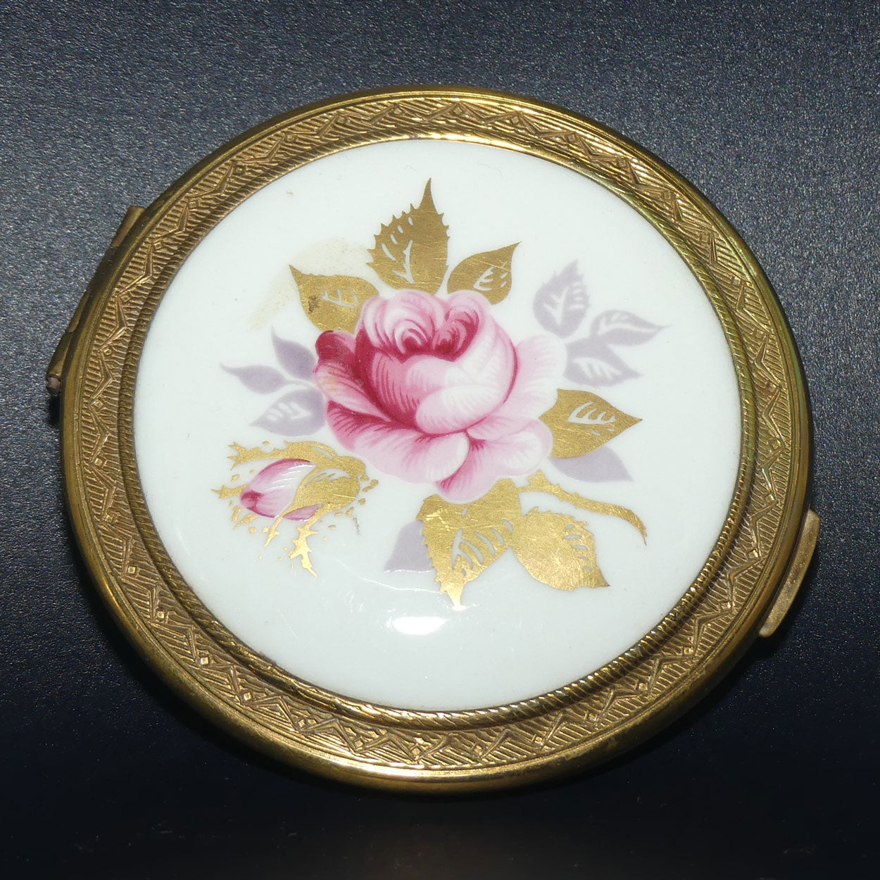 Vintage Regent of London Rose motif on Porcelain panel powder compact