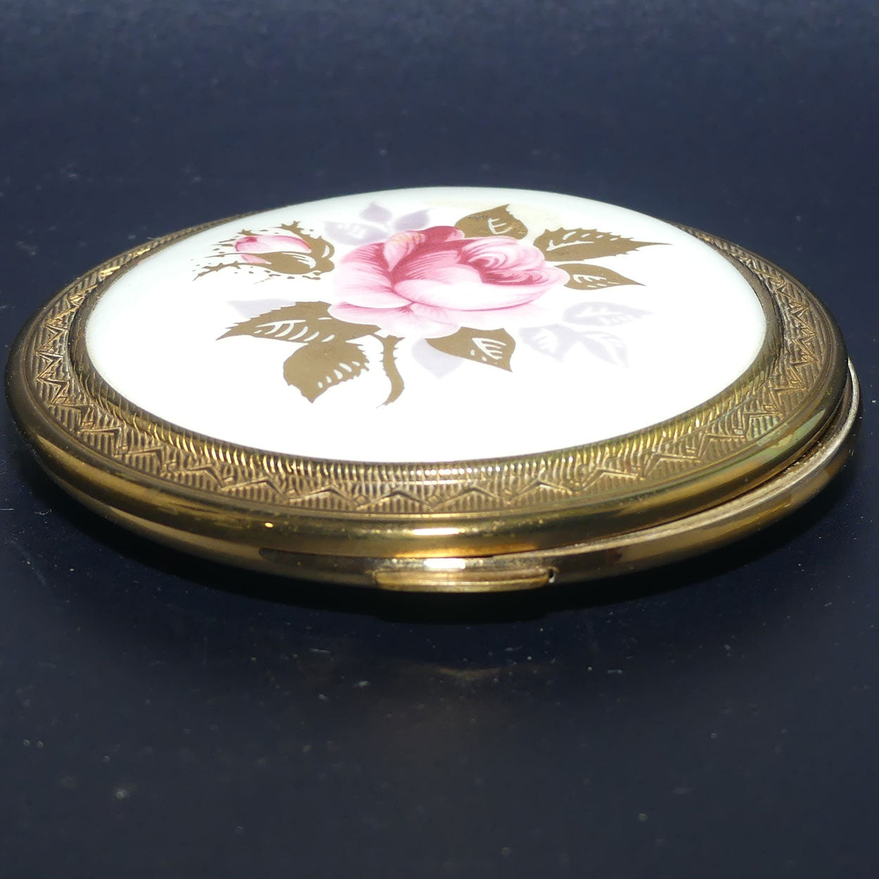 Vintage Regent of London Rose motif on Porcelain panel powder compact