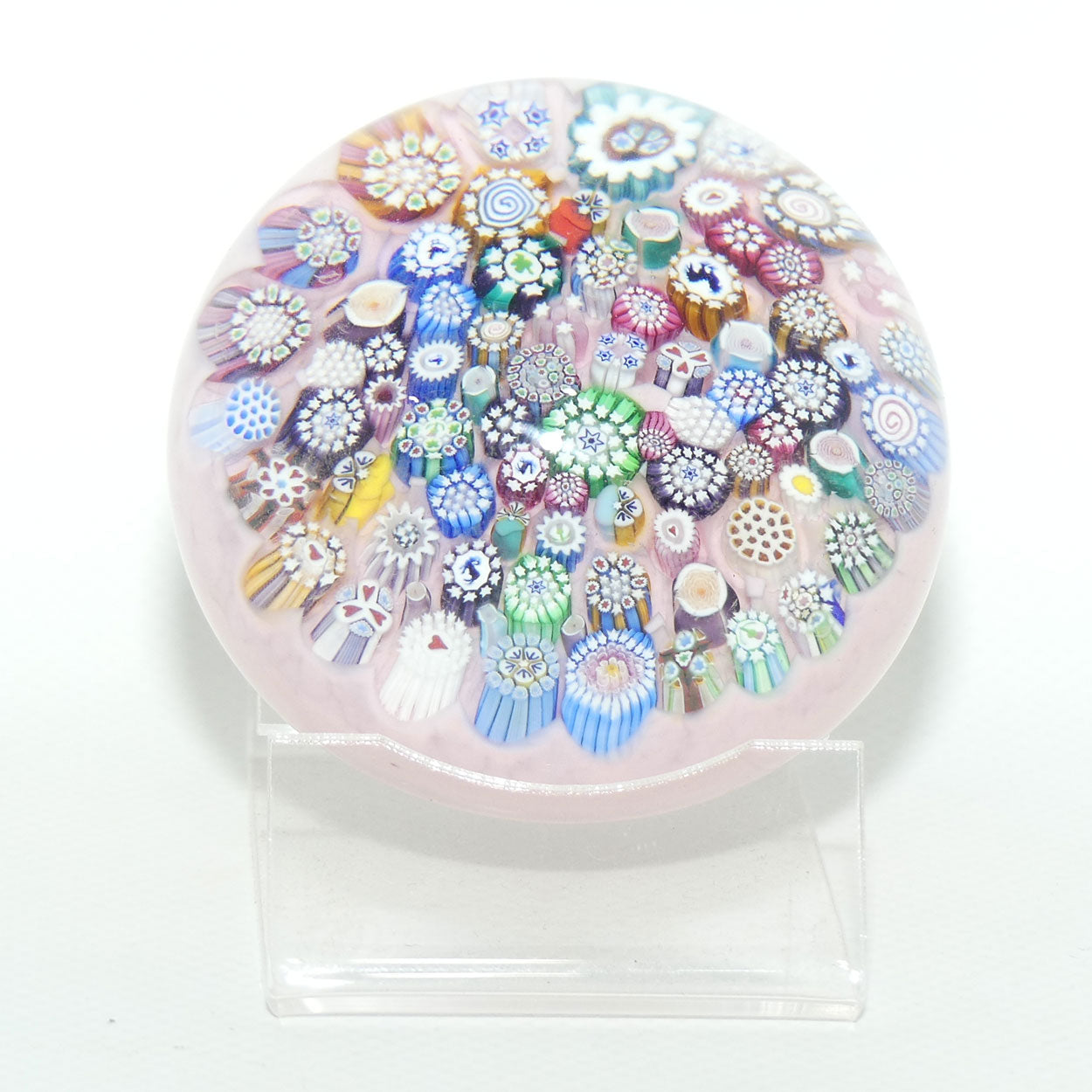 John Deacons Scotland Complex Closepack Millefiori Large paperweight | Pink