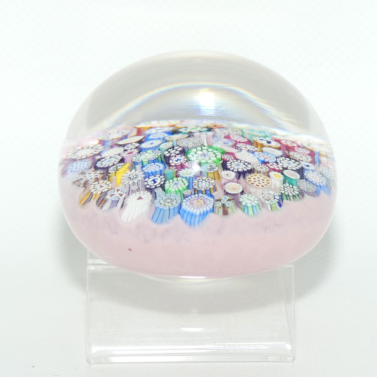 John Deacons Scotland Complex Closepack Millefiori Large paperweight | Pink