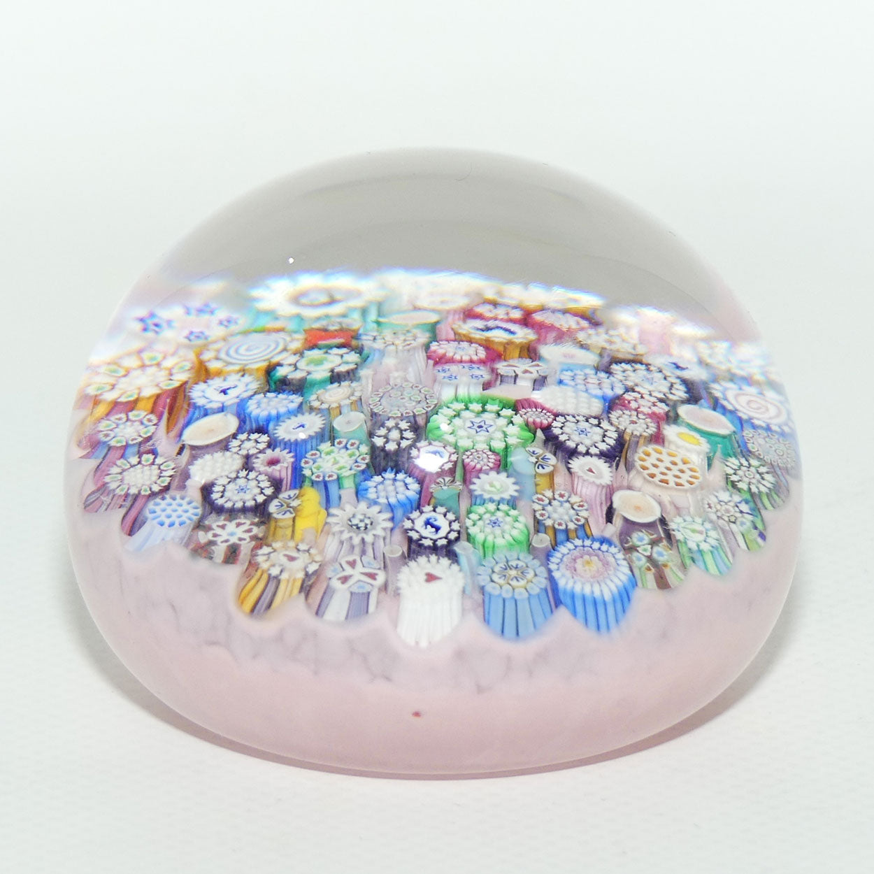 John Deacons Scotland Complex Closepack Millefiori Large paperweight | Pink
