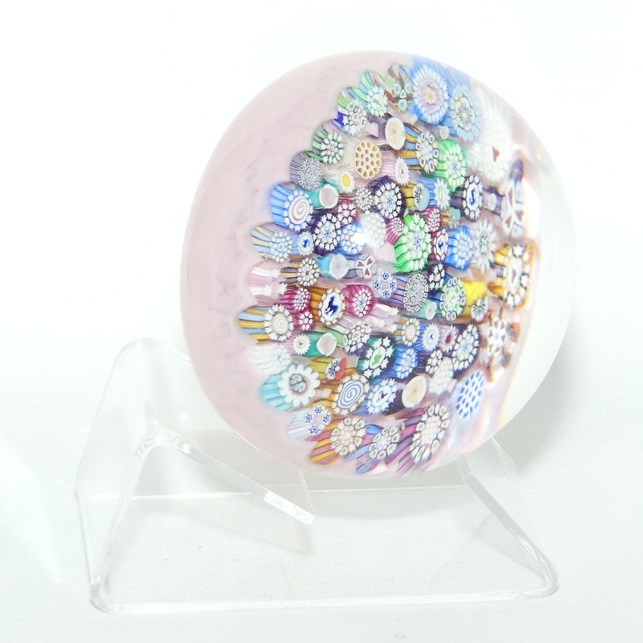 John Deacons Scotland Complex Closepack Millefiori Large paperweight | Pink