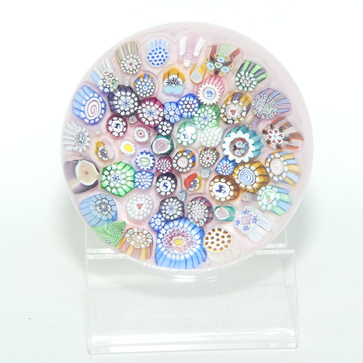 John Deacons Scotland Complex Closepack Millefiori Medium paperweight | Pink