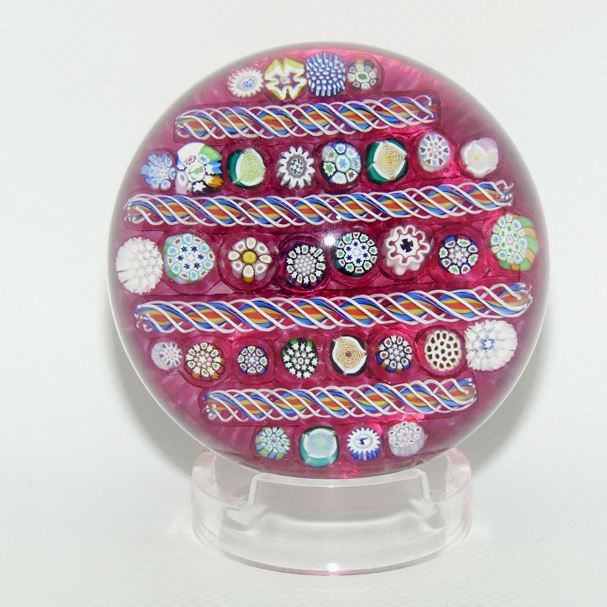 John Deacons Scotland Complex Linear Magnum Cranberry paperweight