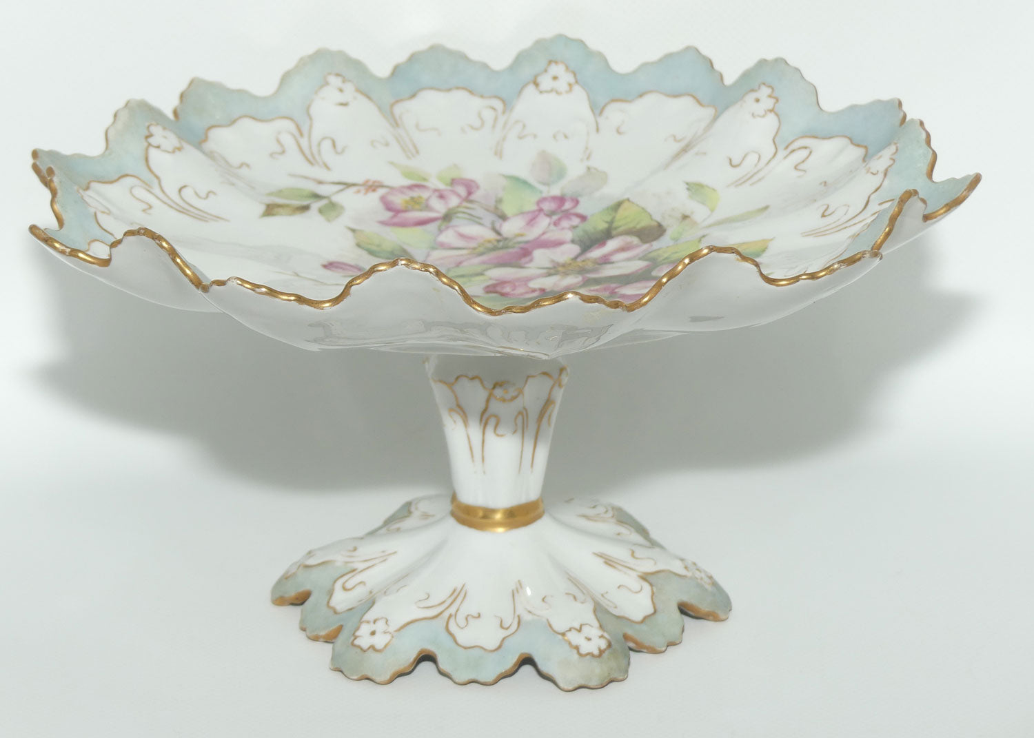 Early Australian China Painted frilled edge comport decorated with Azalea | by Ethel L Thomas 1908