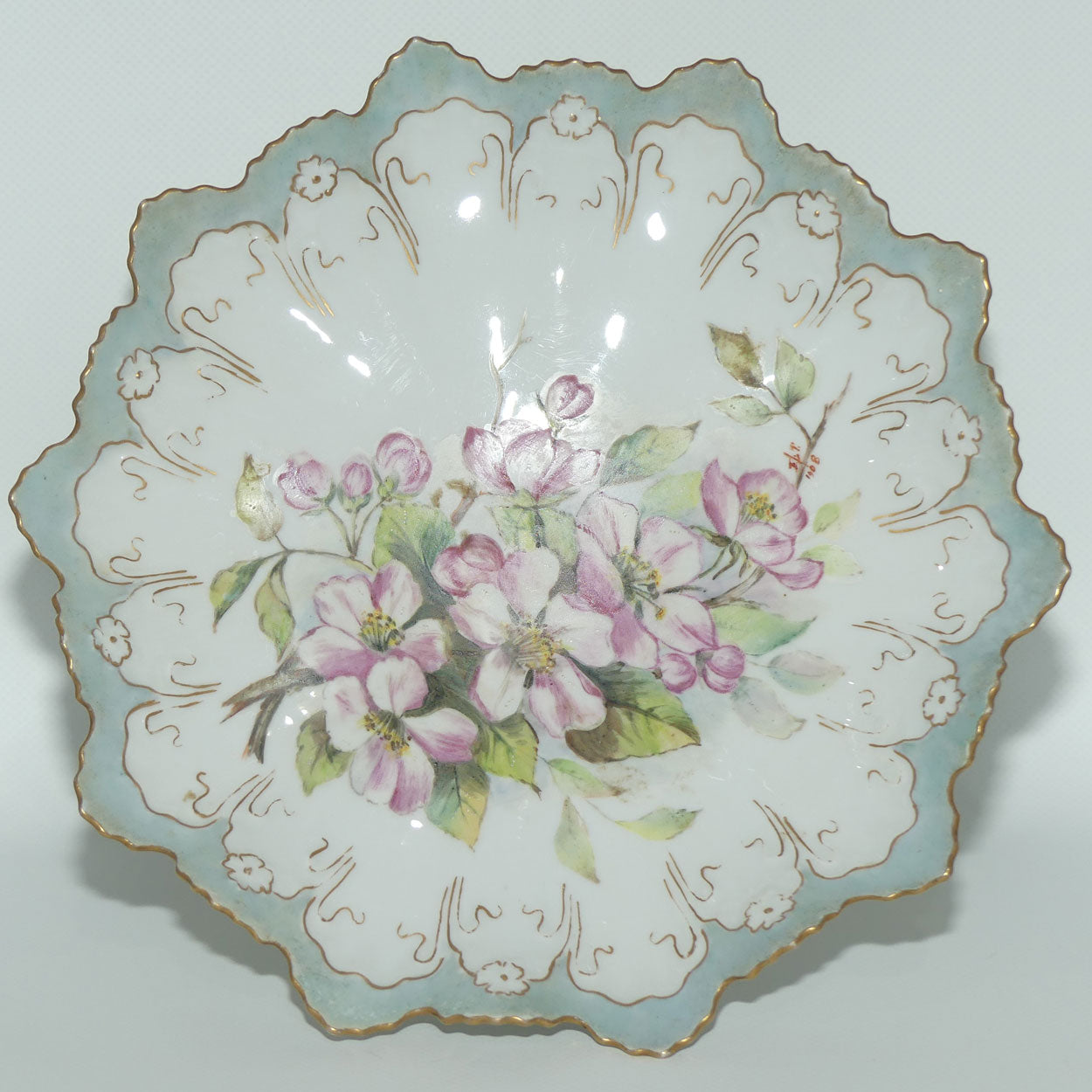 Early Australian China Painted frilled edge comport decorated with Azalea | by Ethel L Thomas 1908