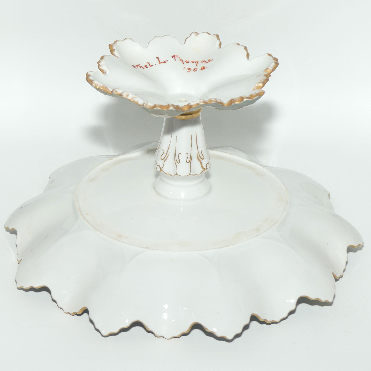 Early Australian China Painted frilled edge comport decorated with Azalea | by Ethel L Thomas 1908