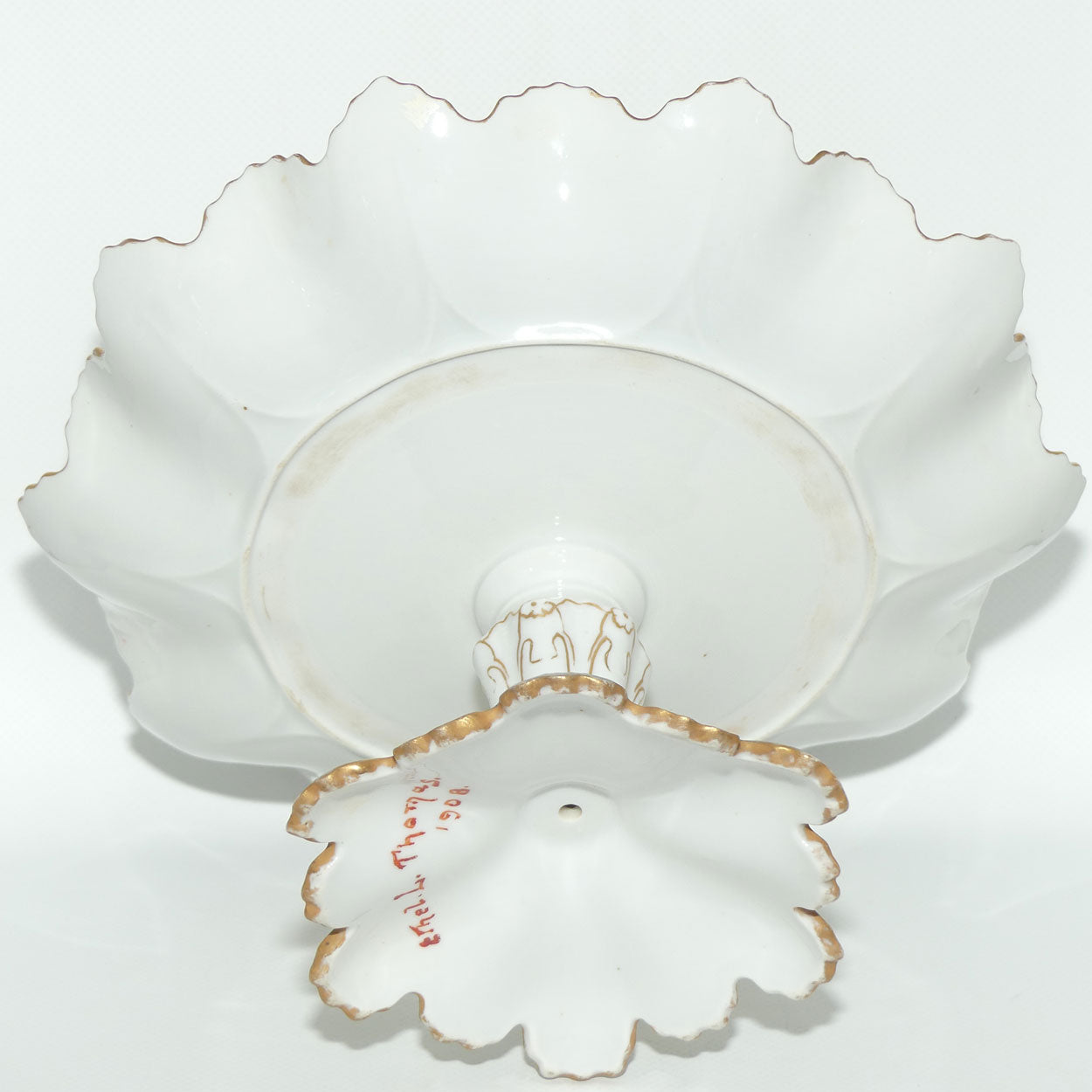 Early Australian China Painted frilled edge comport decorated with Azalea | by Ethel L Thomas 1908
