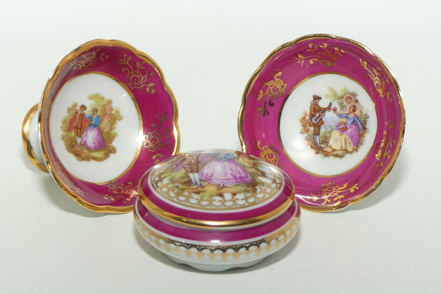 Limoges France miniature collection | 2 comports and trinket box | Rouge