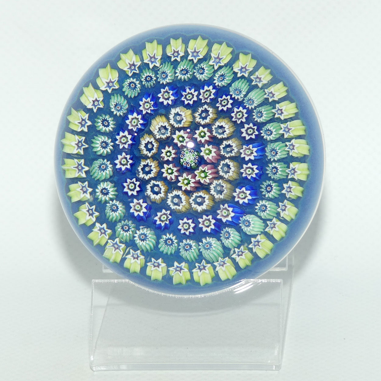 John Deacons Scotland Concentric Millefiori large paperweight | Blue