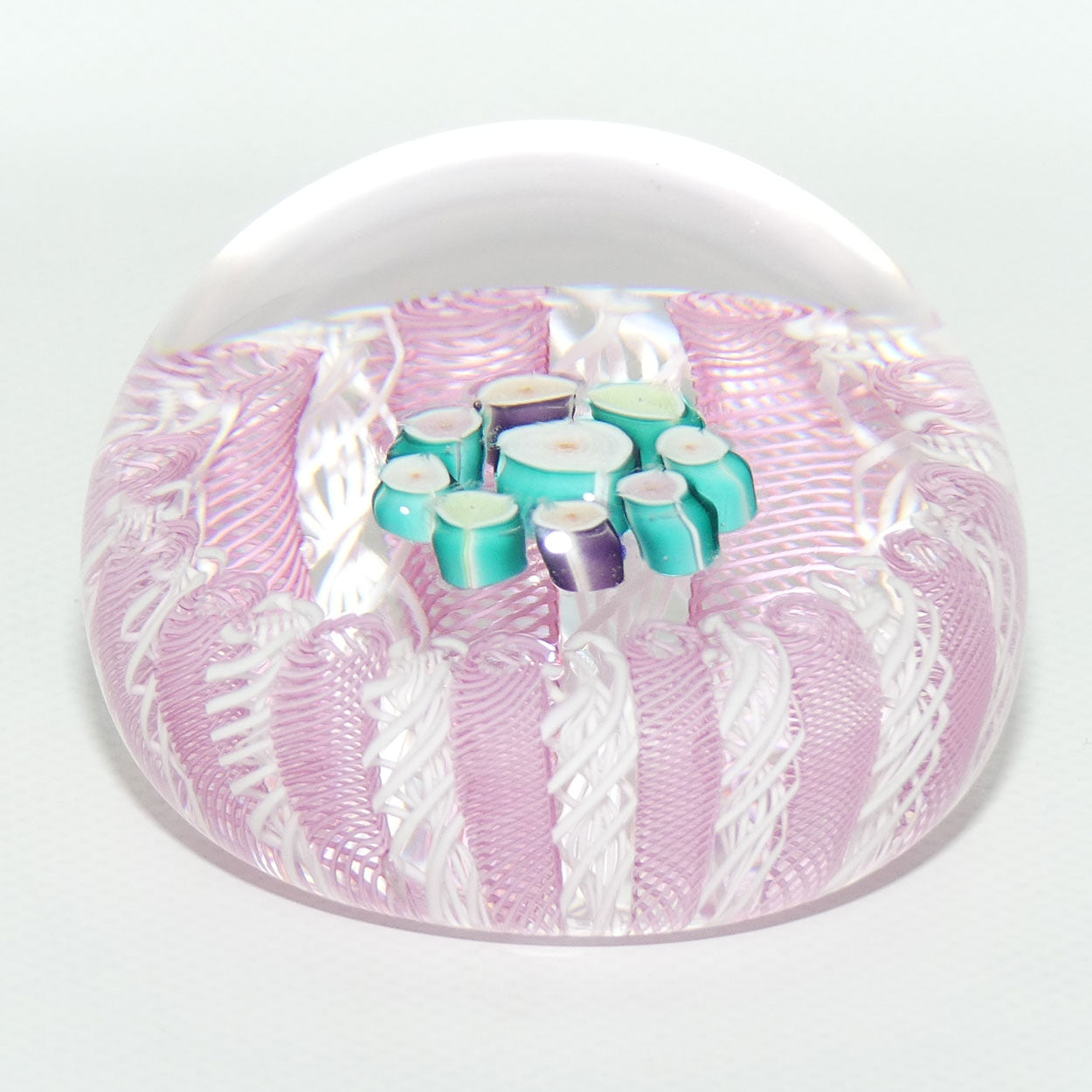 John Deacons Scotland Concentric Roses in Latticino Basket paperweight