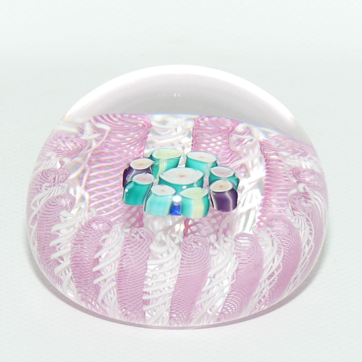 John Deacons Scotland Concentric Roses in Latticino Basket paperweight